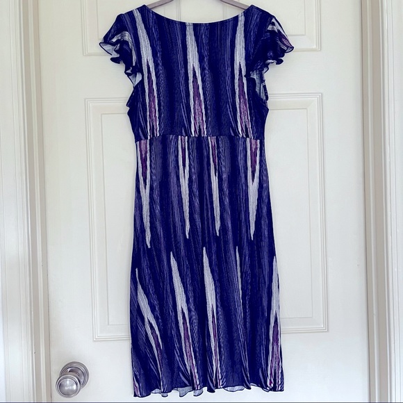 🌸3/$25 ELLE Purple & White Stripe Fit & Flare Dress with Ruching Details - Picture 4 of 11